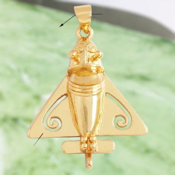 Ancient Astronaut Mayan Artifact Relic Reproduction Gold Tone Pendant Necklace - Picture 5 of 5